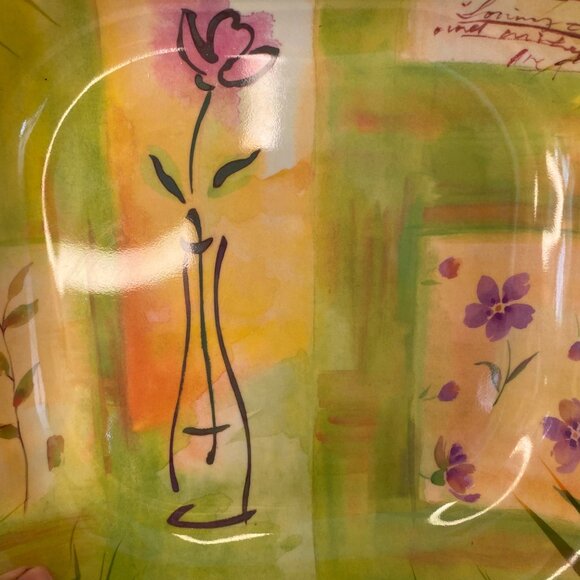 Square Melamine Serving Plate Floral Vase Green Purple Beach House Pic-nic 11" - Picture 5 of 5